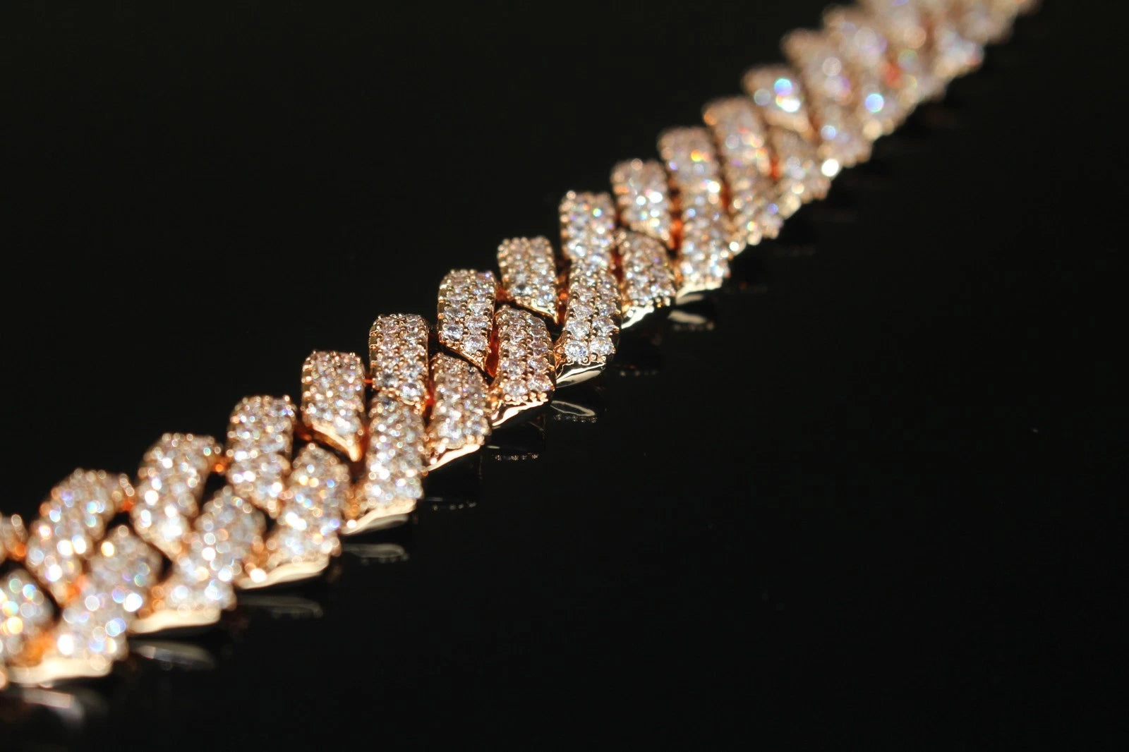 14mm Cuban Prong 64ct Lab VVS1 Sim Diamond Necklace Rose Gold