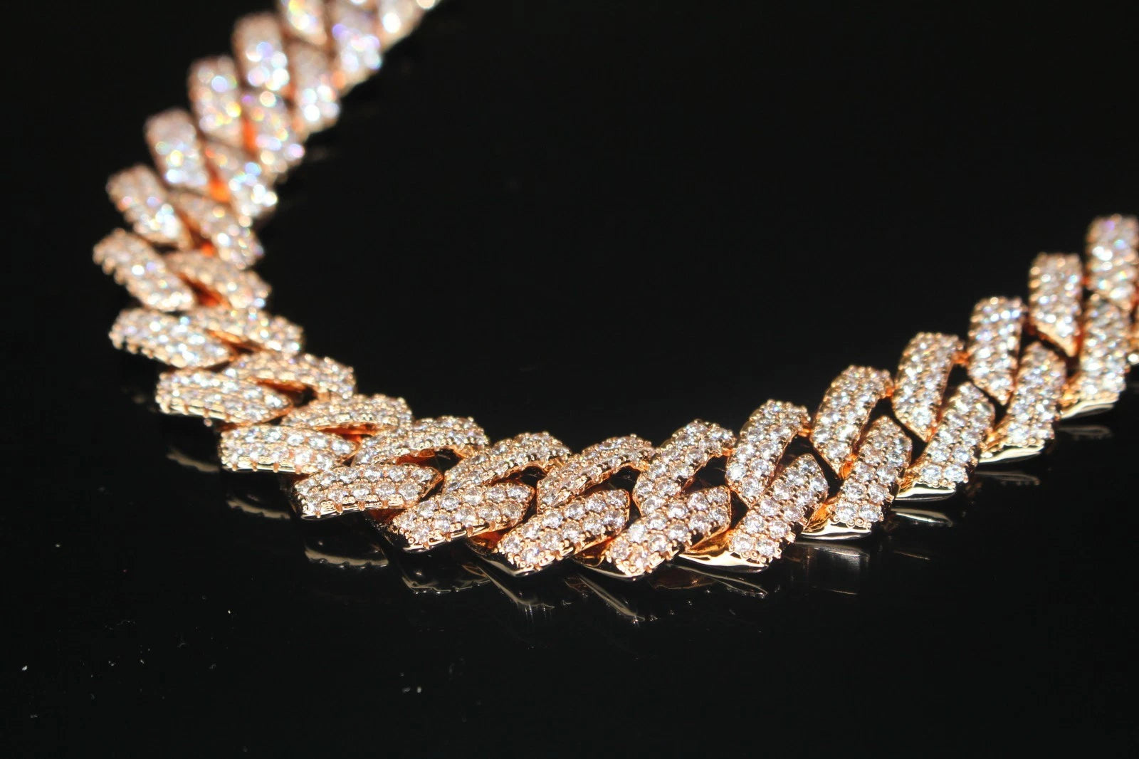 14mm Cuban Prong 64ct Lab VVS1 Sim Diamond Necklace Rose Gold