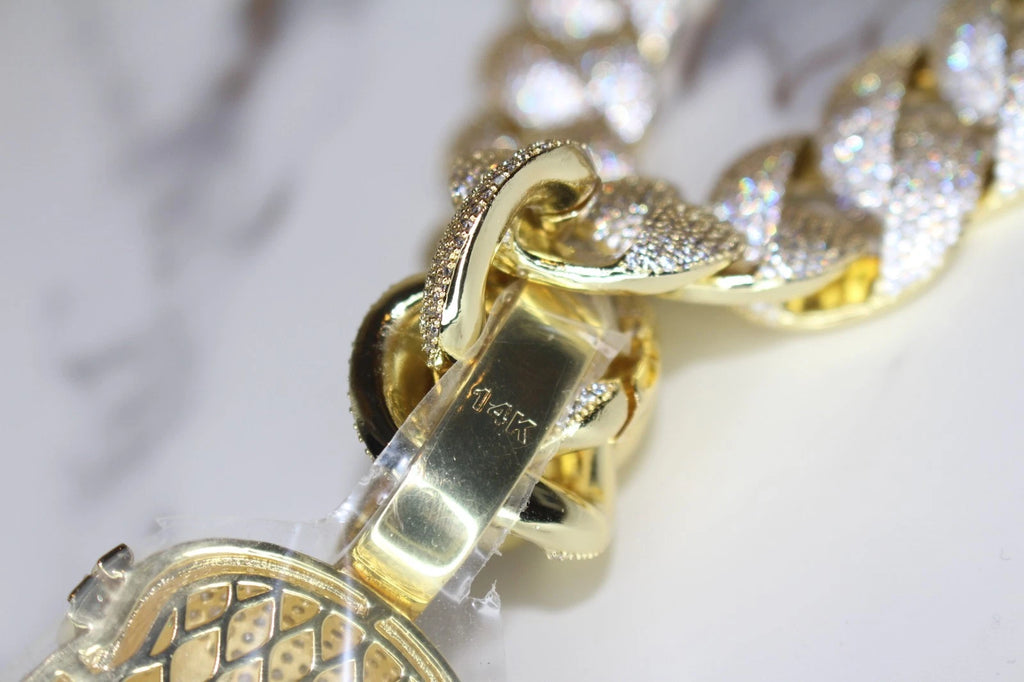 XXL Jesus Pendant 24mm Cuban Miami 196ct Lab Sim VVS1 Diamond Necklace - 1LB Weight GOLD