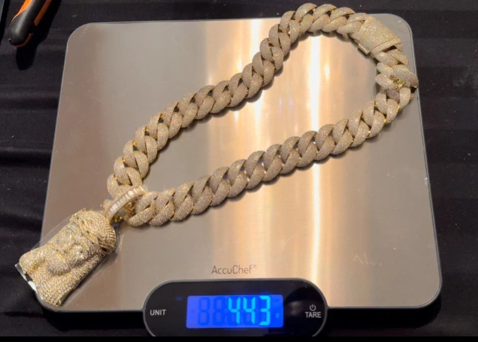 XXL Jesus Pendant 24mm Cuban Miami 196ct Lab Sim VVS1 Diamond Necklace - 1LB Weight GOLD
