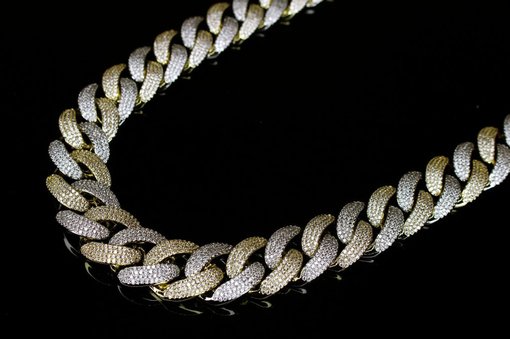 22mm Cuban Miami 156.2ctw Lab Sim Diamonds VVS1 Necklace - 2TONE Gold