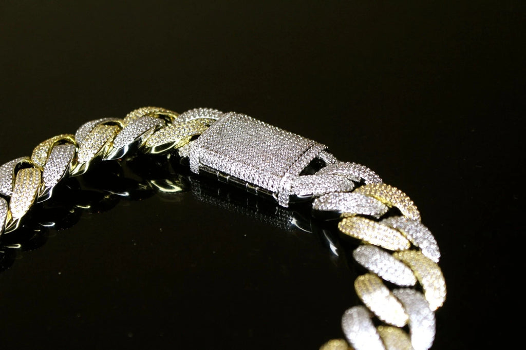 22mm Cuban Miami 156.2ctw Lab Sim Diamonds VVS1 Necklace - 2TONE Gold