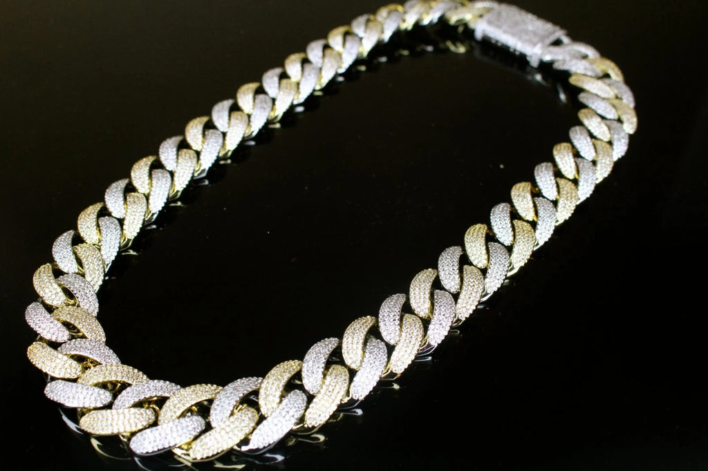 22mm Cuban Miami 156.2ctw Lab Sim Diamonds VVS1 Necklace - 2TONE Gold