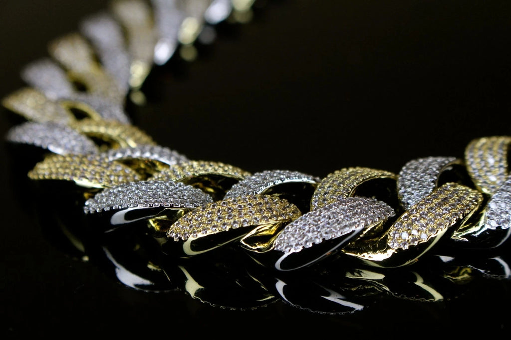 22mm Cuban Miami 156.2ctw Lab Sim Diamonds VVS1 Necklace - 2TONE Gold