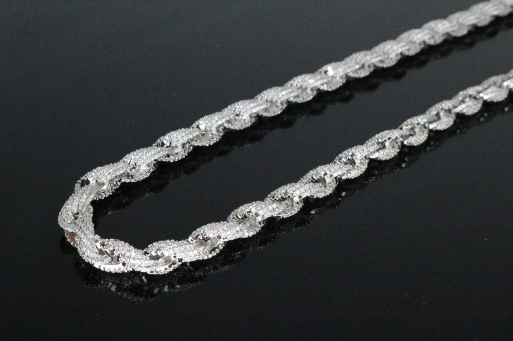 8mm Rope Chain 36ctw Lab Sim VVS1 Diamond Necklace