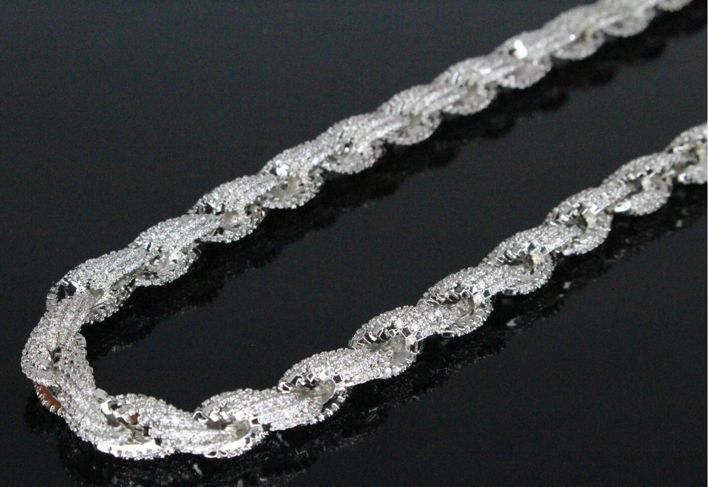 8mm Rope Chain 36ctw Lab Sim VVS1 Diamond Necklace