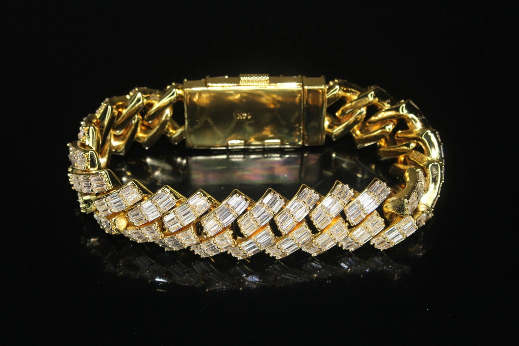19mm Prong BAGUETTE 24.6ct Lab VVS1 Sim Diamonds Bracelet Gold