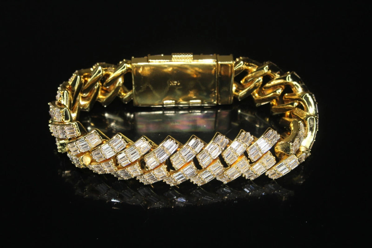 19mm Prong BAGUETTE 24.6ct Lab VVS1 Sim Diamonds Bracelet Gold