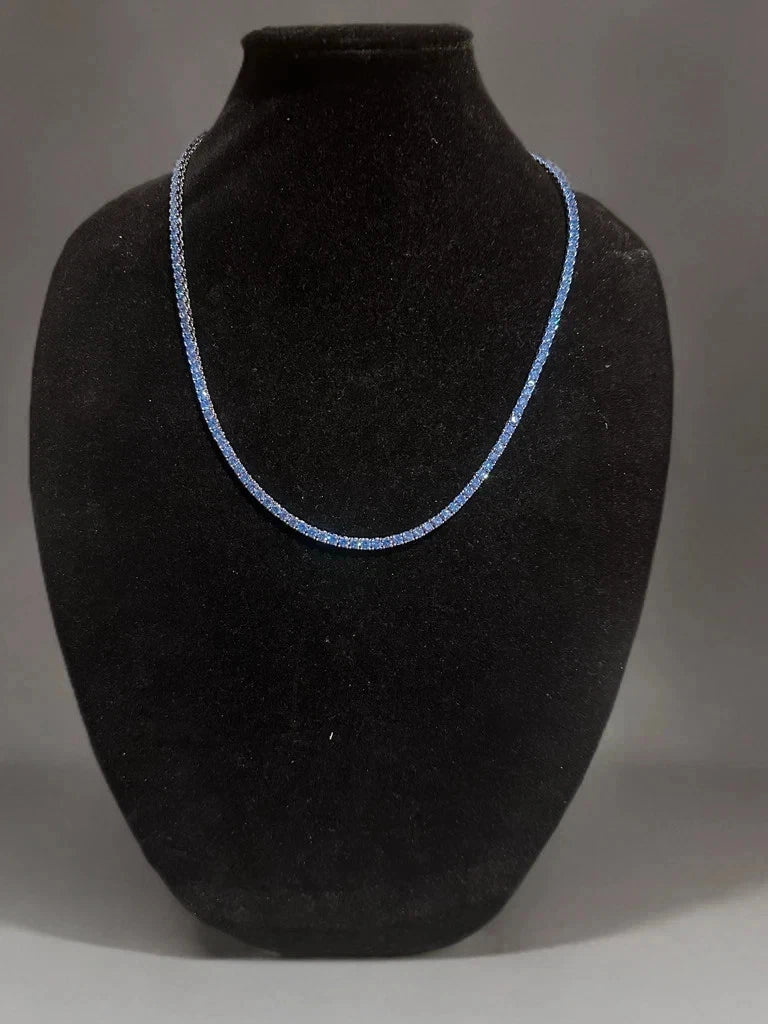 4mm Sapphire Blue Tennis 70.6ct Lab Sim VVS1 Diamond Necklace