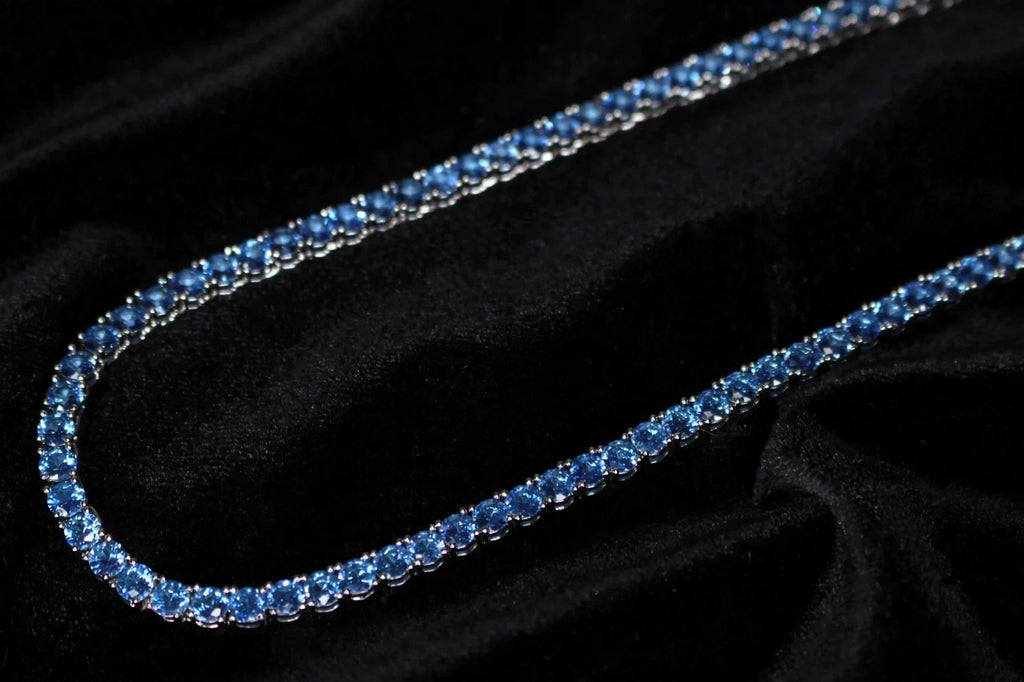 4mm Sapphire Blue Tennis 70.6ct Lab Sim VVS1 Diamond Necklace