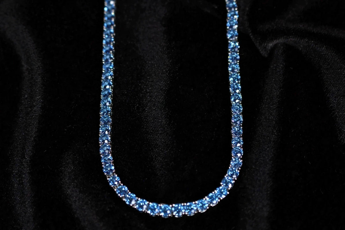 4mm Sapphire Blue Tennis 70.6ct Lab Sim VVS1 Diamond Necklace