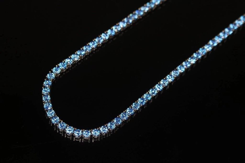 4mm Sapphire Blue Tennis 70.6ct Lab Sim VVS1 Diamond Necklace