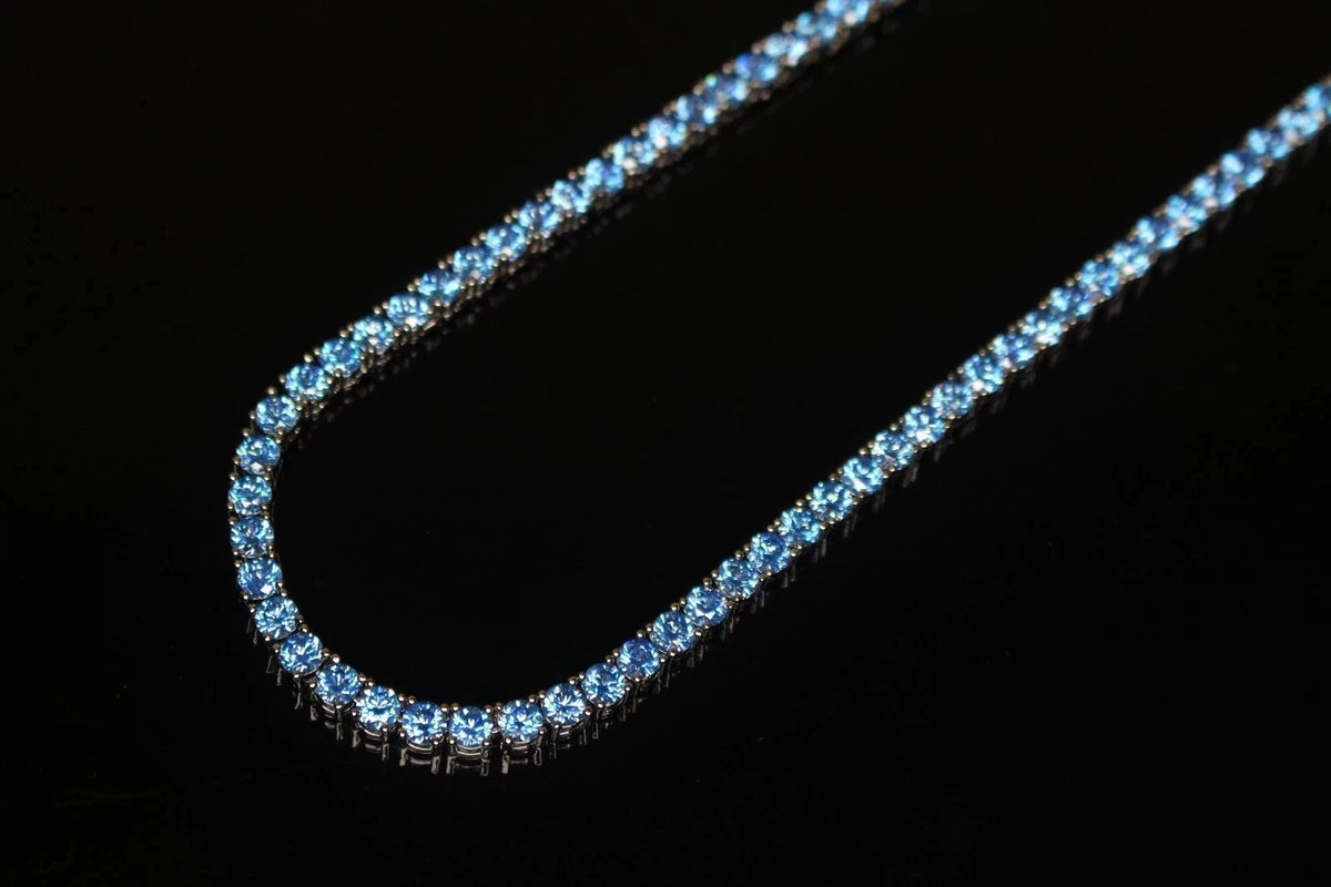 4mm Sapphire Blue Tennis 70.6ct Lab Sim VVS1 Diamond Necklace