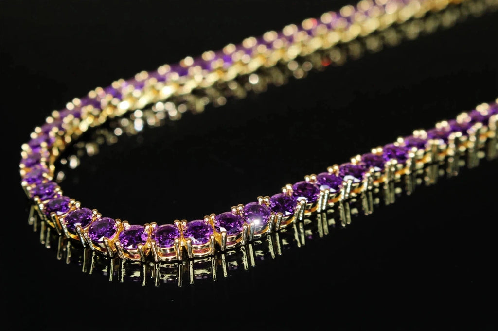 4mm Sapphire Amythist PURPLE Tennis 70.6ct Lab Sim VVS1 Diamond Necklace - GOLD