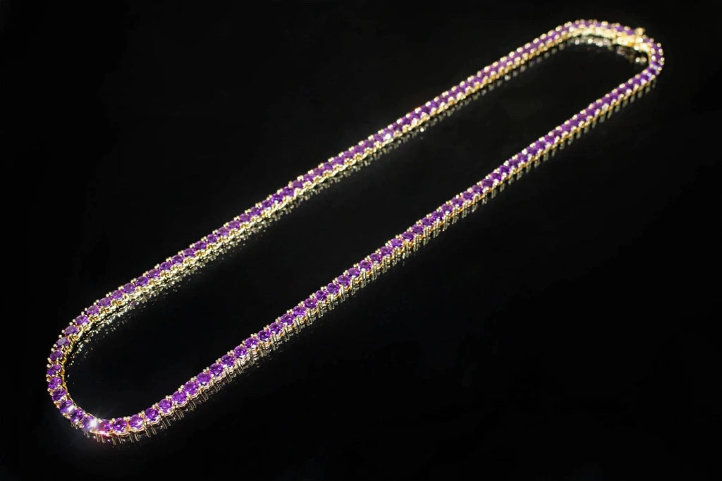 4mm Sapphire Amythist PURPLE Tennis 70.6ct Lab Sim VVS1 Diamond Necklace - GOLD