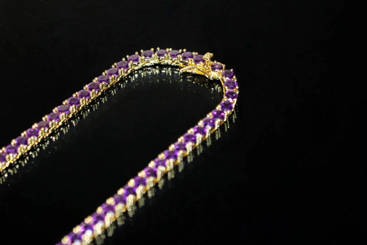 4mm Sapphire Amythist PURPLE Tennis 70.6ct Lab Sim VVS1 Diamond Necklace - GOLD