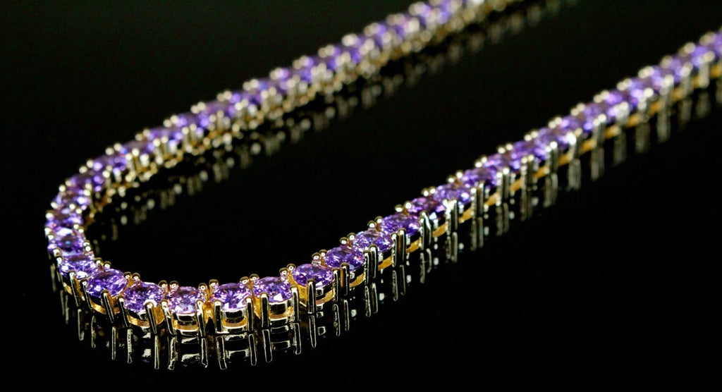 4mm Sapphire Amythist PURPLE Tennis 70.6ct Lab Sim VVS1 Diamond Necklace - GOLD