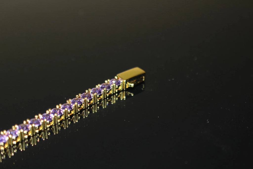 4mm Sapphire Amythist PURPLE Tennis 70.6ct Lab Sim VVS1 Diamond Necklace - GOLD