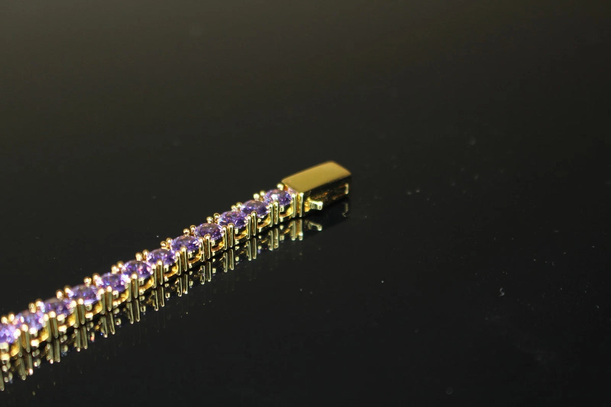 4mm Sapphire Amythist PURPLE Tennis 70.6ct Lab Sim VVS1 Diamond Necklace - GOLD
