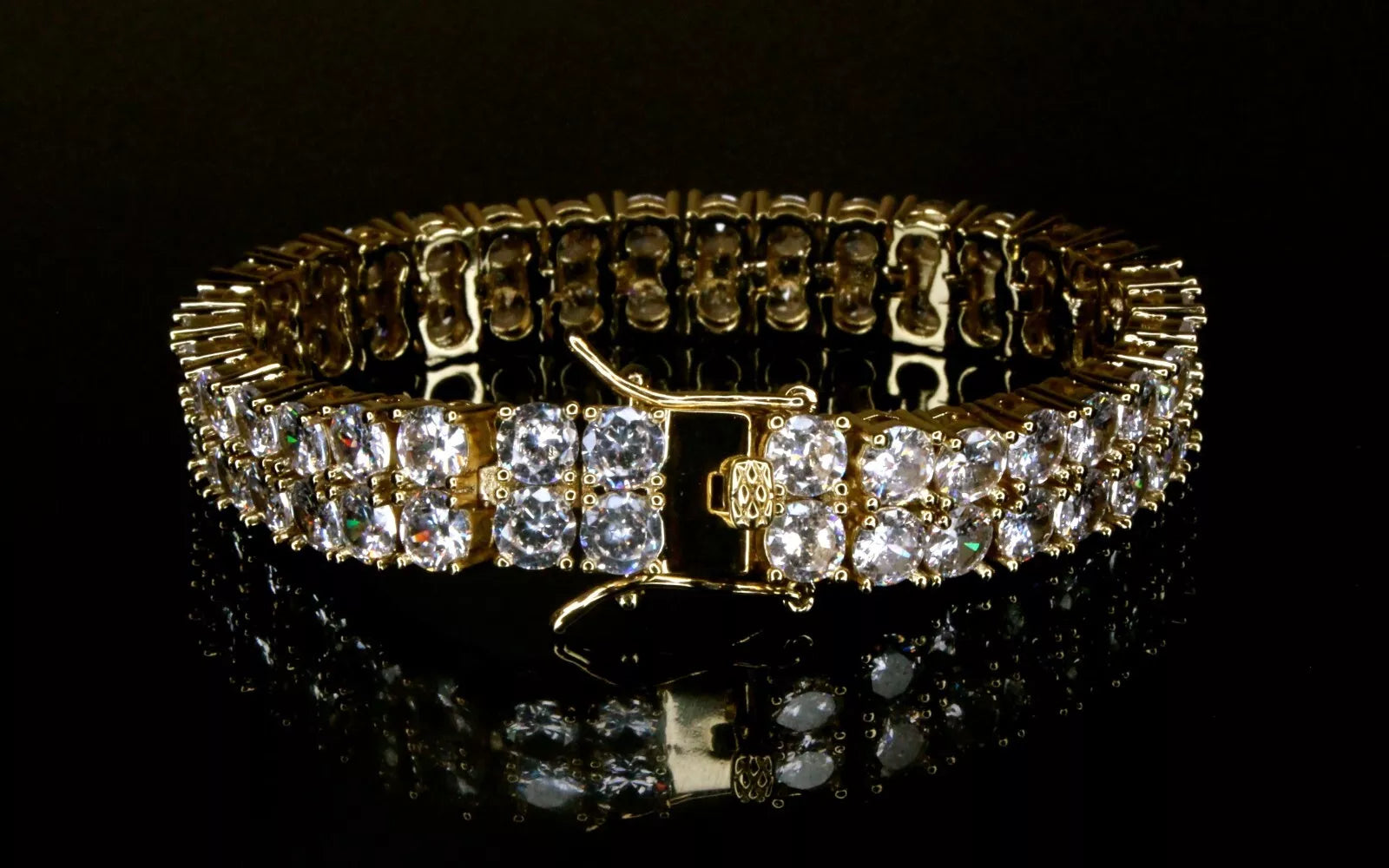10mm Double Row Tennis 80ctw Lab Sim VVS1 Diamond Bracelet- GOLD