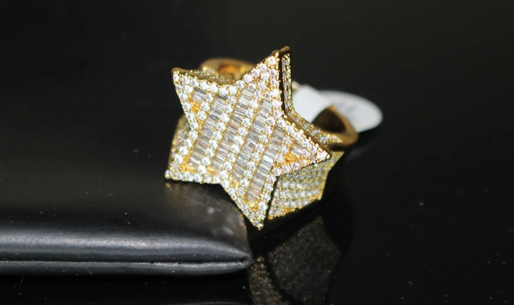 STAR BAGUETTE 3.6ct Lab Sim VVS1 Diamonds Ring - Gold
