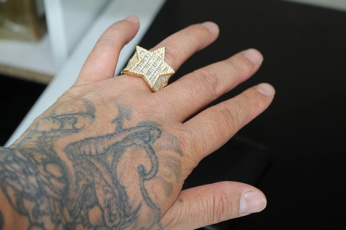 STAR BAGUETTE 3.6ct Lab Sim VVS1 Diamonds Ring - Gold