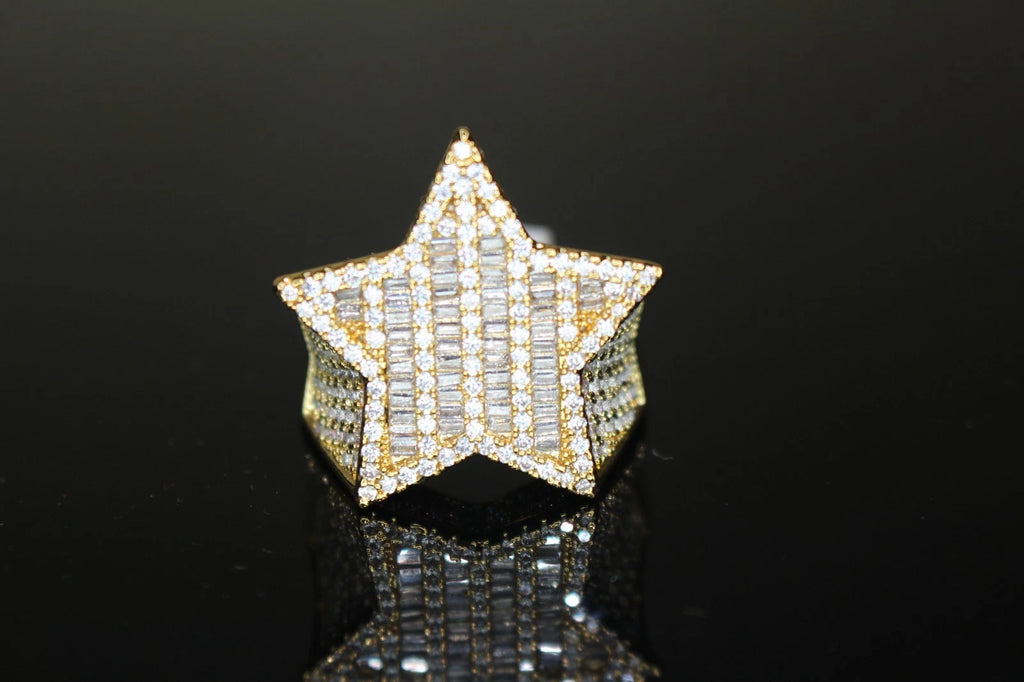 STAR BAGUETTE 3.6ct Lab Sim VVS1 Diamonds Ring - Gold