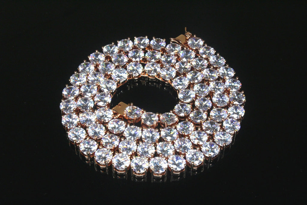 8mm MASSIVE XXL Tennis Chain 152ct Lab Sim VVS1 Diamond Necklace Rose Gold